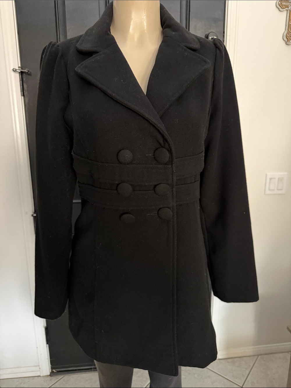 2Bbebe size L Classic Black Double-Breasted Women’s Coat